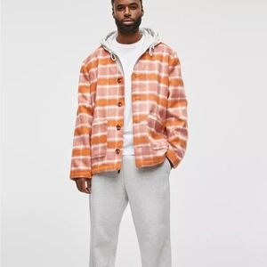 Mode of One Orange Pink Plaid Button Front Cardigan Sweater XL V-Neck Pockets